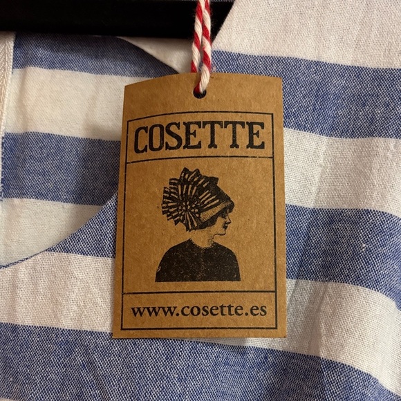 FRNCH Blue and White Striped 100% Cotton Midi Dress - Picture 6 of 11